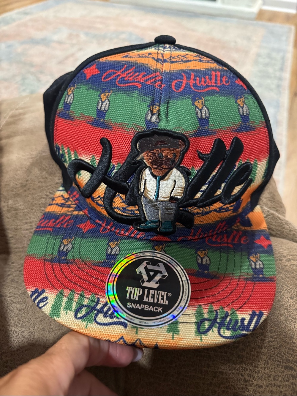 Top Level Snapback Bear Graphic Hat - Multicolor